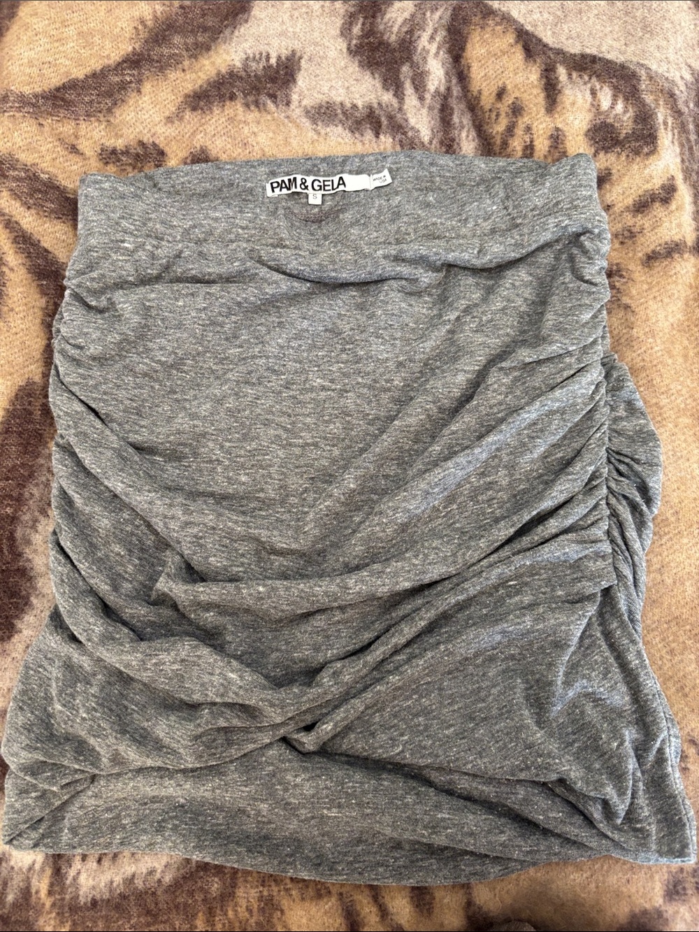 Pam & Gela Heather Gray Ruched Mini Skirt